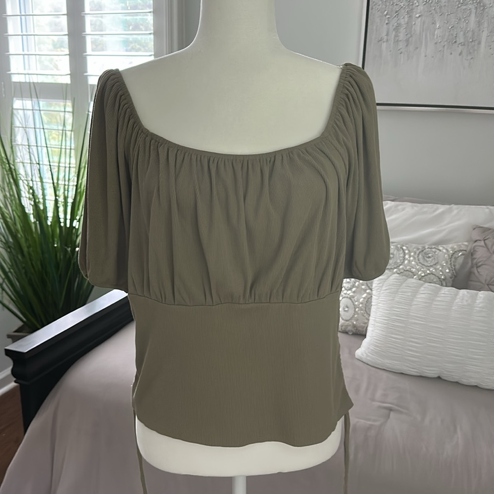 Olive Puff Sleeve Blouse